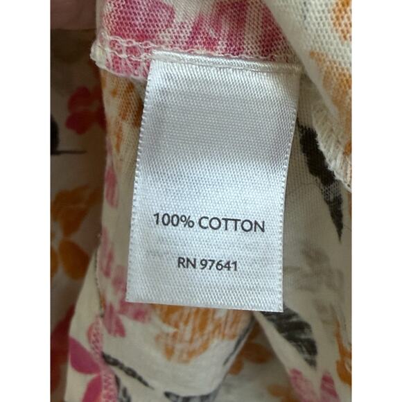 J.Jill Women's Plus Sz 1X Cream Floral Printed Top 100% Cotton 3/4 Sleeves - Picture 11 of 12